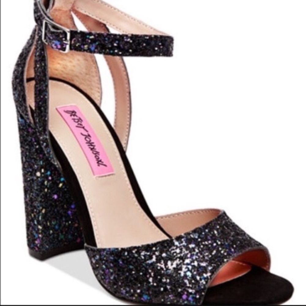Betsey Johnson Glissten Dark Glitter Shoes Sz 8.5